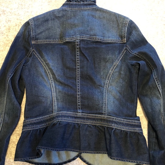 WHBM Ruffled Peplum Jean Denim Jacket Dark Blue 0 - Picture 7 of 11
